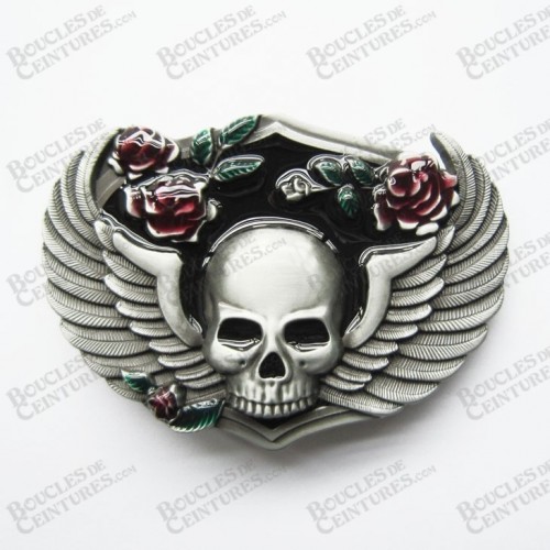 TÊTE DE MORT AVEC AILES D'ANGE ET ROSES ROUGES TÊTE DE MORT AVEC AILES D'ANGE ET ROSES ROUGES